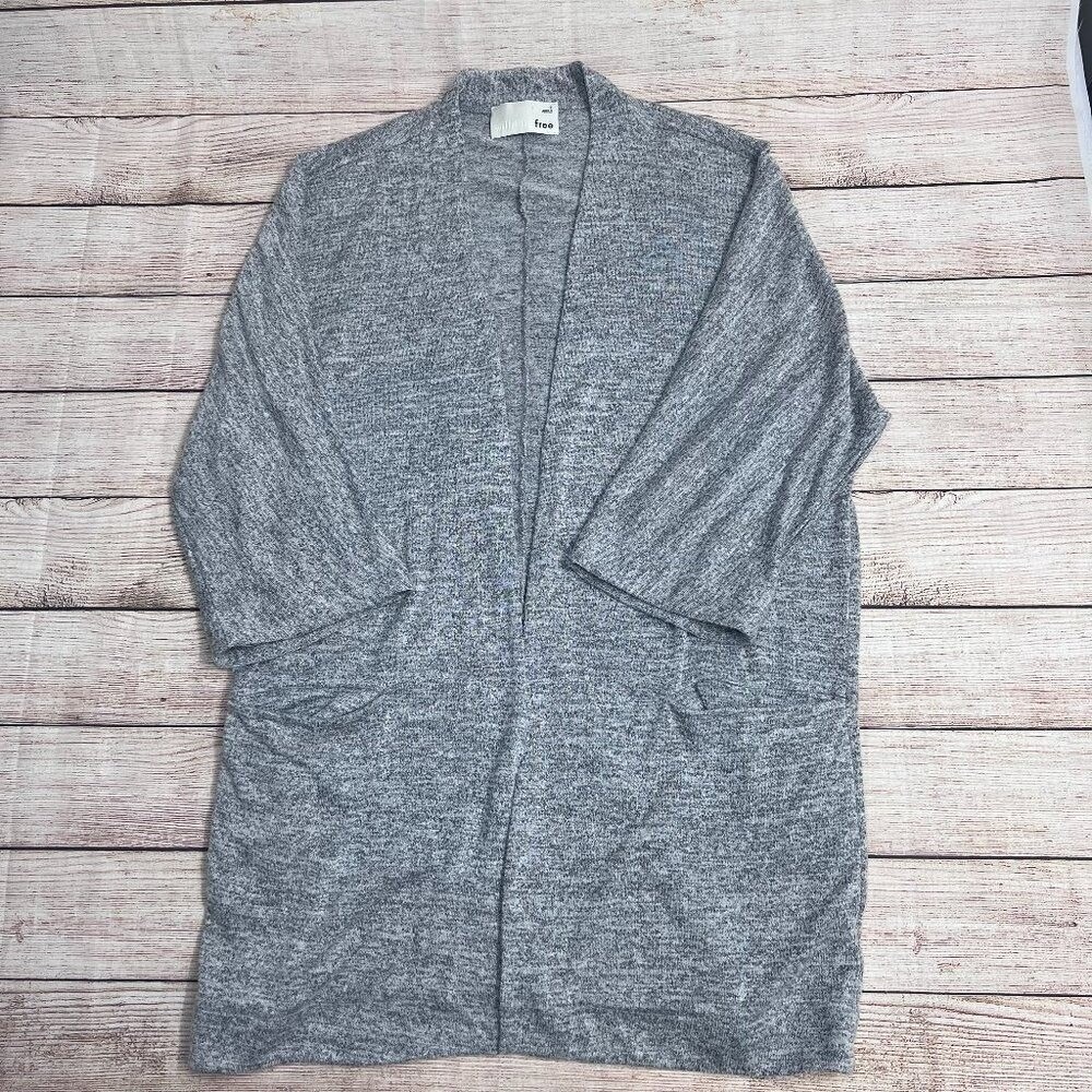 Wilfred Free Cardigan Women Size S Grey Open Front Pocket Heathered Knit Aritzia